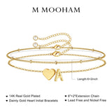 M MOOHAM Bracelets for Women - Dainty 14K-Gold-Plated Heart Initial Letter S Bracelets for Women Mom, Personalized Birthday Gifts for Mom Grandma Wife Womens Jewelry