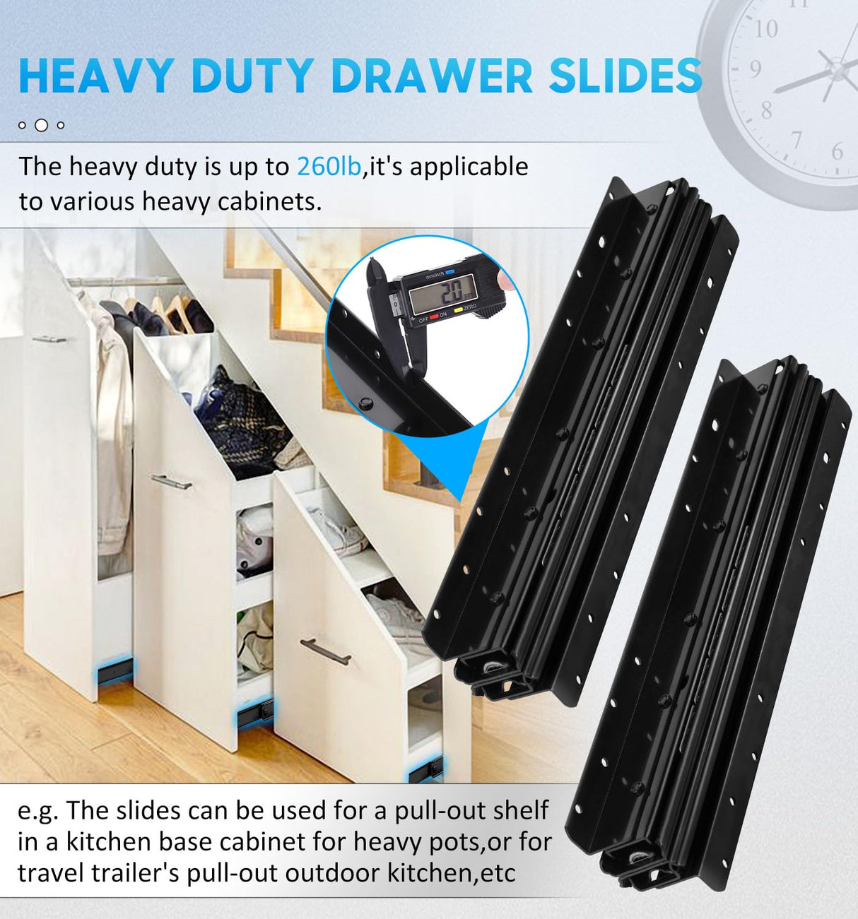 REGUDA Undermount Heavy Duty Drawer Slides Rail Bottom Mounted Full Extension Hidden Drawer Runners Ball Bearing Glides Staircase Cupboard Cabinet Wardrobe 16 24 32 40 Inch (loads up to 260 lbs)1 Pair