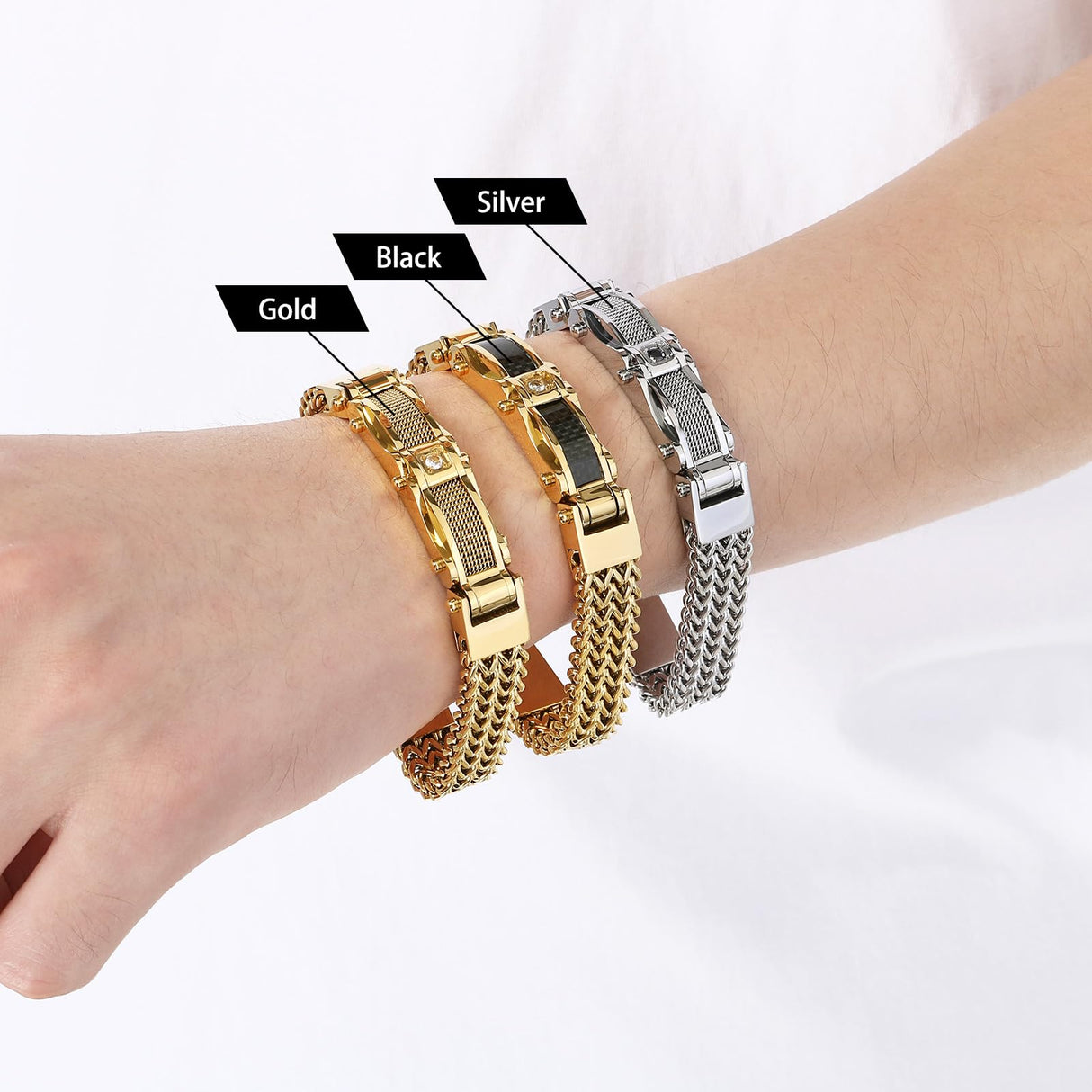 Klapgo Gold Bracelets for Men Stainless Steel Cuban Franco Link