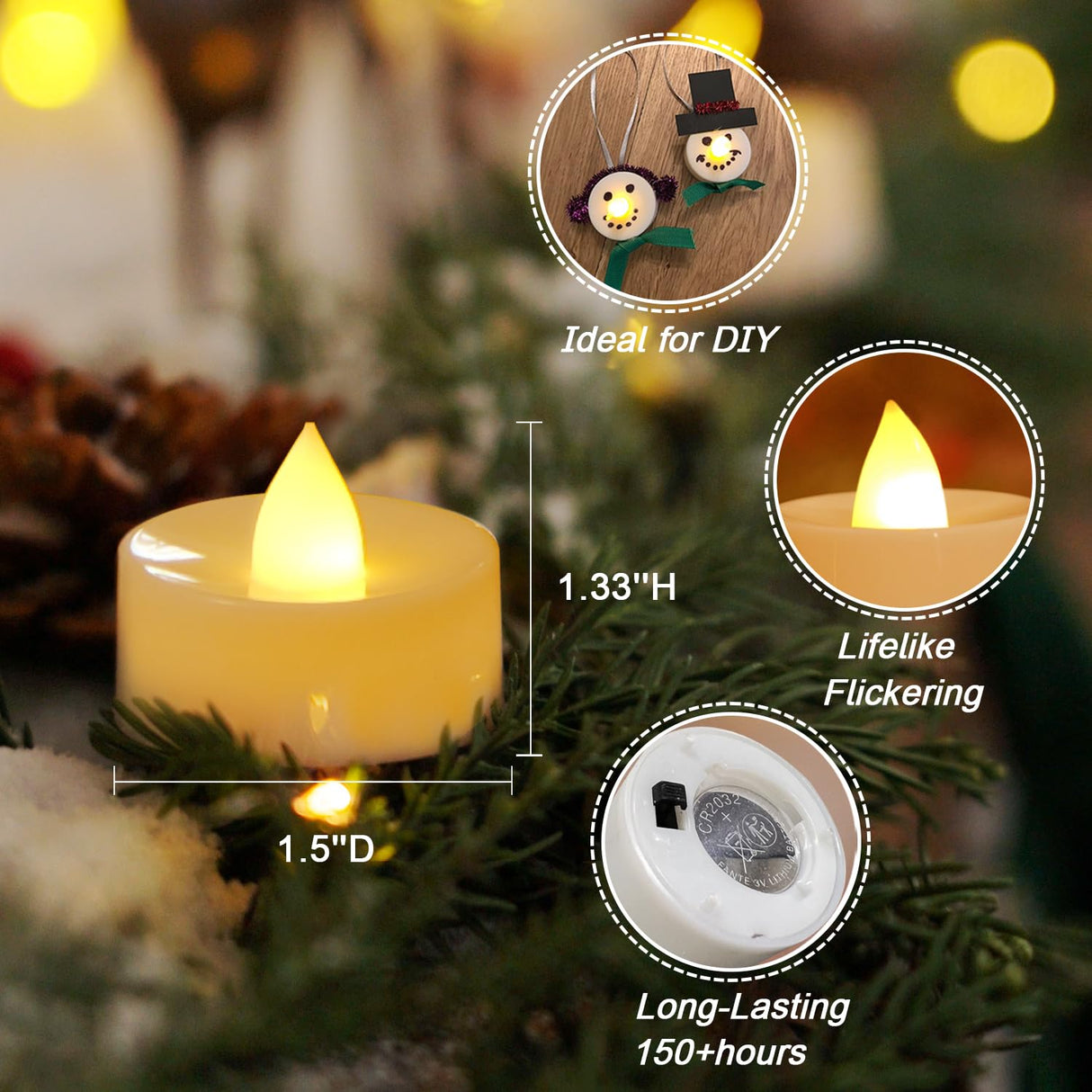 Amagic 50 Pcs Flickering Flameless Tea Lights Battery Operated, 200+ Hours Long Lasting Electric Candle for Wedding Table Centerpiece, Home Decor, Gift, Birthday, Halloween, Christmas, Ivory Base