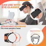 Headband Magnifier with Light, Rechargeable Magnifying Glasses for Close Work, 1.5X - 3.5X Magnify Headset with 4 Lenses, Jewelers Magnifying Glass Loupe Visor for Reading,Crafts, Hobby