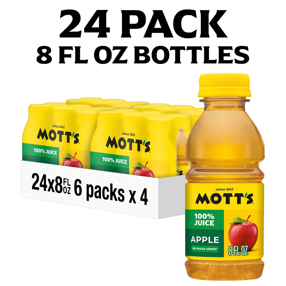 Mott's 100% Original Apple Juice, 8 Fl Oz Bottles, 24 Count (4 Packs Of 6), 2 Servings Of Fruit, 100% Fruit Juice, Gluten-free, Caffeine-free, Kosher, Contains No Artificial Colors Or Sweeteners