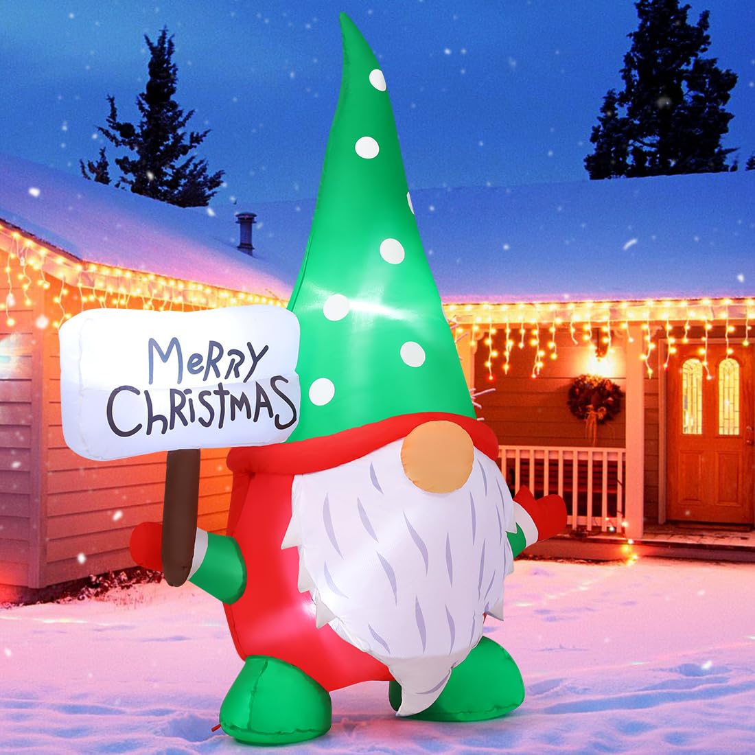 GOOSH 6 FT Christmas Inflatables Outdoor Gnome Decorations, Xmas Blow Up Yard Decor, Built-in LED Lights for Holiday Outdoor Indoor Lawn Garden