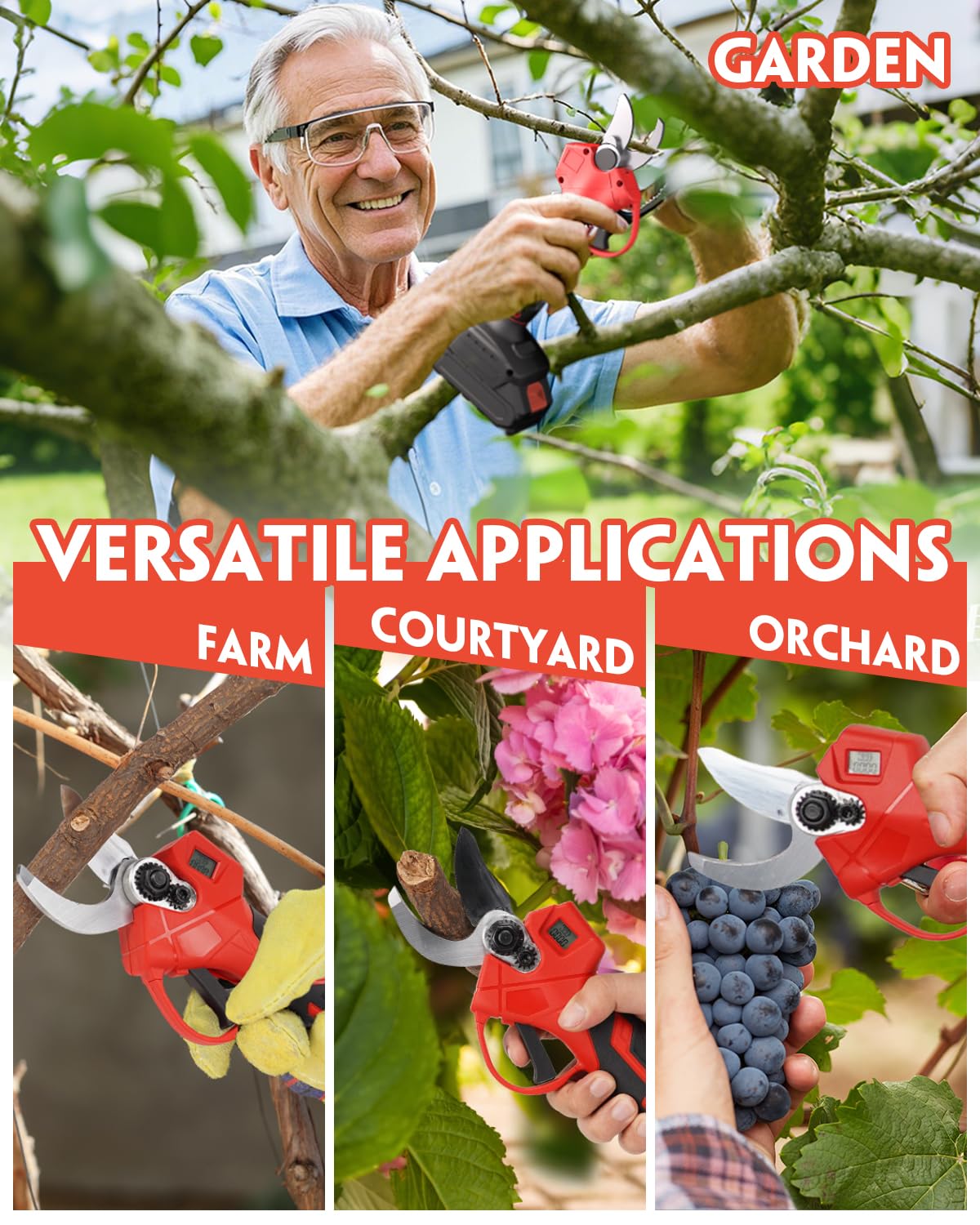 20V Electric Pruning Shears, Garden Shears, 30mm 1.2'' Cutting Diameter Portable Cordless Branch Cutter Tree Trimmer with LCD Display＆Replaceable Blade, Gifts for Men Dad Him Husband Christmas