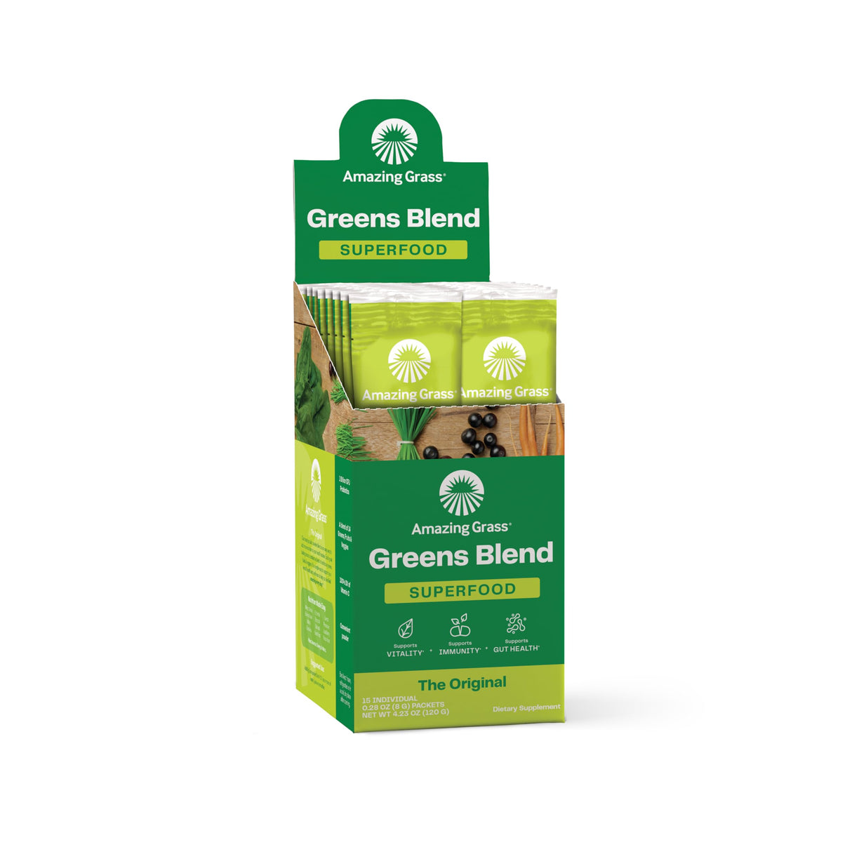 Amazing Grass Greens Blend Superfood: Super Greens Powder Smoothie Mix with Spirulina, Chlorella, Beet Root Powder, Digestive Enzymes, Prebiotics & Probiotics, Original, 15 Servings (Packaging May Vary)