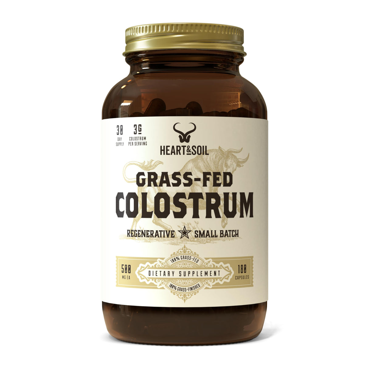 HEART & SOIL Bovine Colostrum – 3000mg Grass Fed Colostrum Supplement for Gut, Immune Support & Muscle Recovery – Non-GMO, Allergen-Free – 180 Capsules