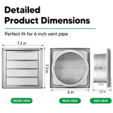 Funmit 6'' Metal Dryer Vent Cover, 7"x7" Outside Dimensions with Metal Mesh Screen, Outdoor Stainless Steel Louvered Vent Cover Includes 4 Screw for Easy Installation