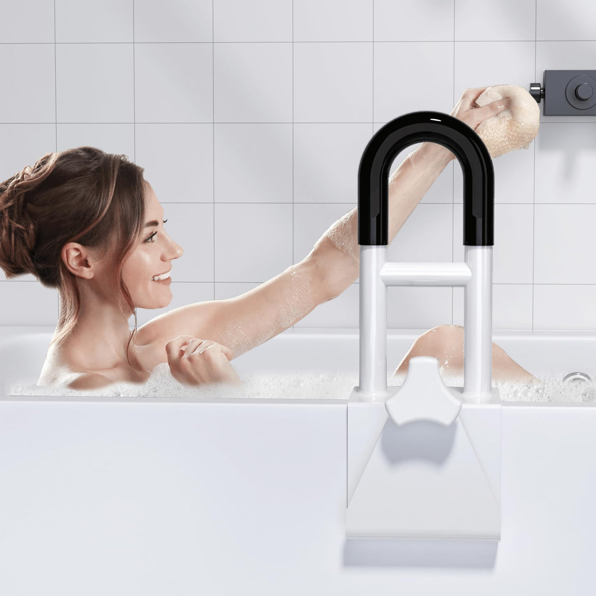 Adjustable Bathtub Safety Rail: Shower Grab Bar Handle for Seniors, Elderly, and Disabled, Fits 3 to 7 Inch Tub Walls, Bathroom Safety Bars with Non-Slip Grip, Supports 300 lbs