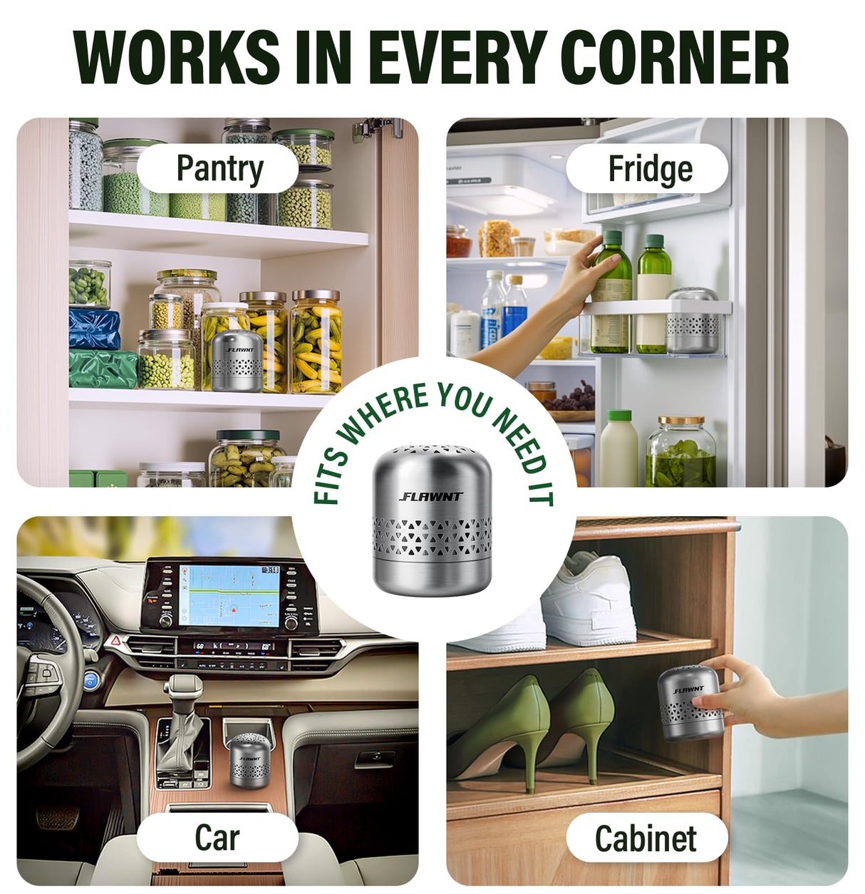FLAWNT Fridge Deodorizer, 10-Year Odor Eliminator for Refrigerator & Freezer, No Baking Soda Needed, Long-Lasting Refrigerator Odor Eliminator, Neutralizes Food Smells, Space-Saving Kitchen Gadget