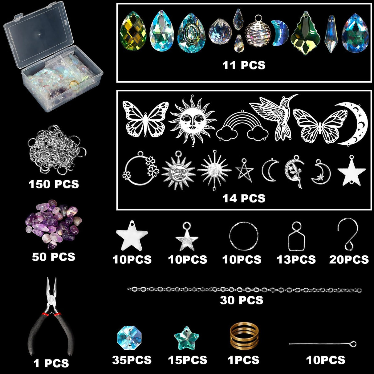 400Pcs DIY Suncatcher Making Kits,Crystal Suncatcher Prism Hanging Kit with Hooks/Chain Rainbow Maker,Make Your Own Decorative Hanging Suncatchers for Adults Wedding Windows Home Garden