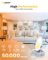 Ensenior 24 Pack 4 Inch LED Recessed Ceiling Light, Dimmable, 3000K-5000K 3CCT, 750LM 9W 120V, High Brightness Canless Wafer Downlight - ETL&FCC&IC
