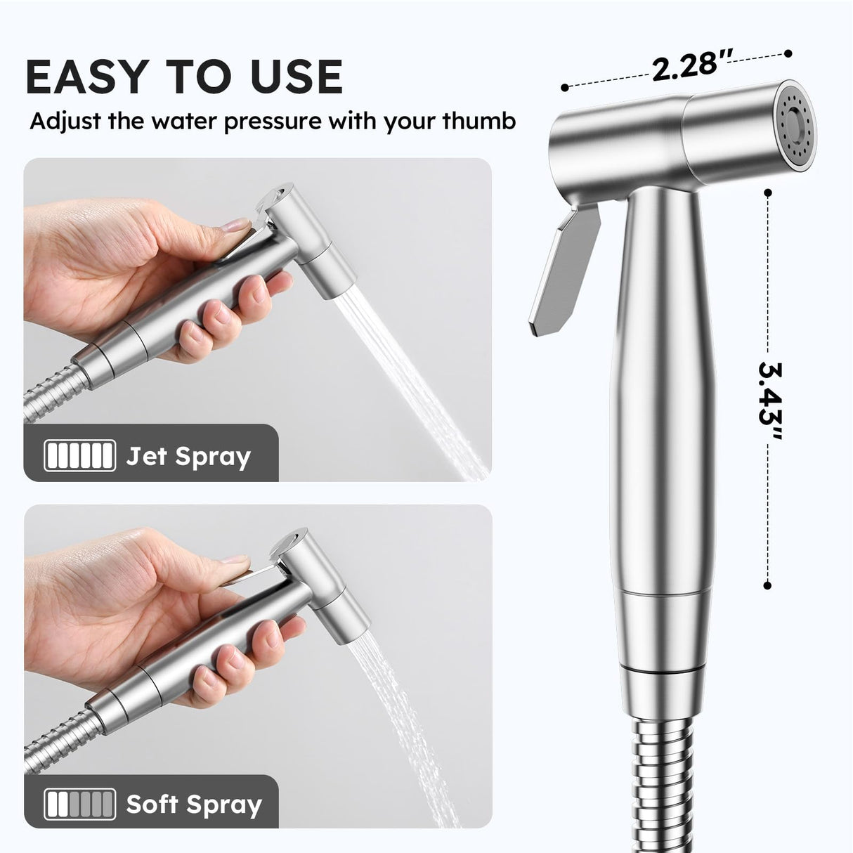 Arofa Handheld Toilet Bidet Sprayer for Toilet-Adjustable Water Pressure Control with Bidet Hose for Feminine Wash, Stainless Steel Brushed Nickel Bidet Faucet Cloth Diaper for Baby Wash
