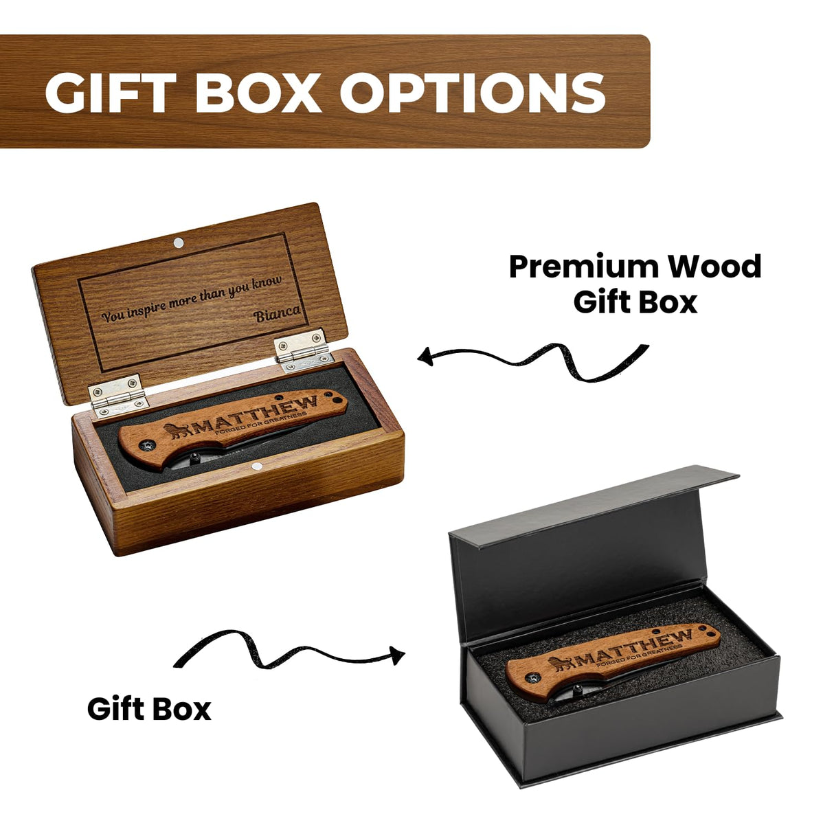GIFTS TO ENGRAVE Custom Pocket Knife for Men, Personalized Fathers Day Gift, Engraved Hunting Knife, Wood Handle, Groomsmen & Best Man Gift
