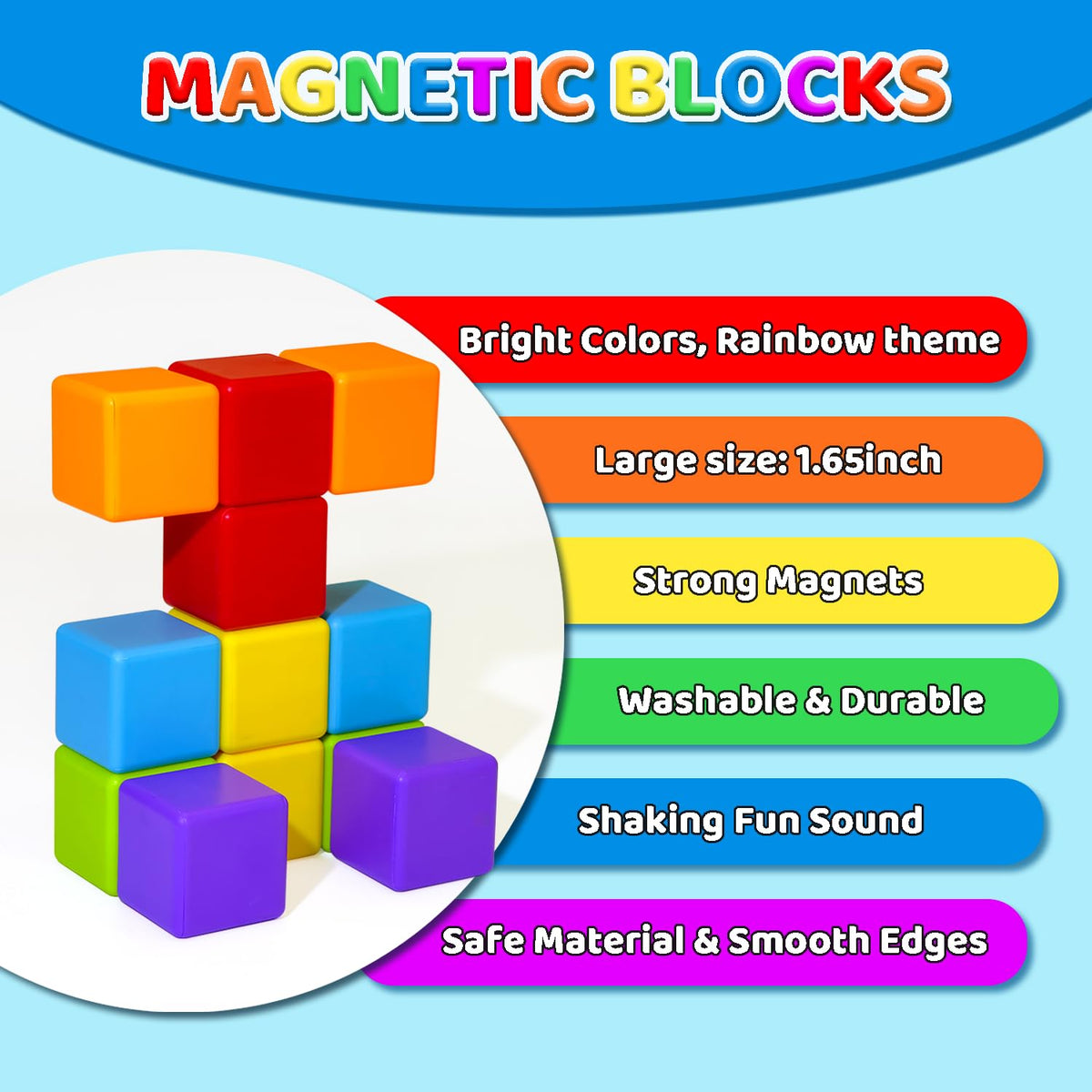 Magnetic Building Blocks Large, 1.65 inch Stacking Cubes for Toddlers