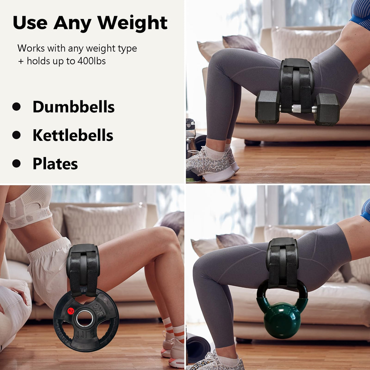 HOOJAKU Hip Thrust Belt, Easy to Use with Dumbbells, Kettlebells, or Plates, Booty Belt for Hip Thrust with Slip-Resistant Padding for the Gym, Home and Workouts