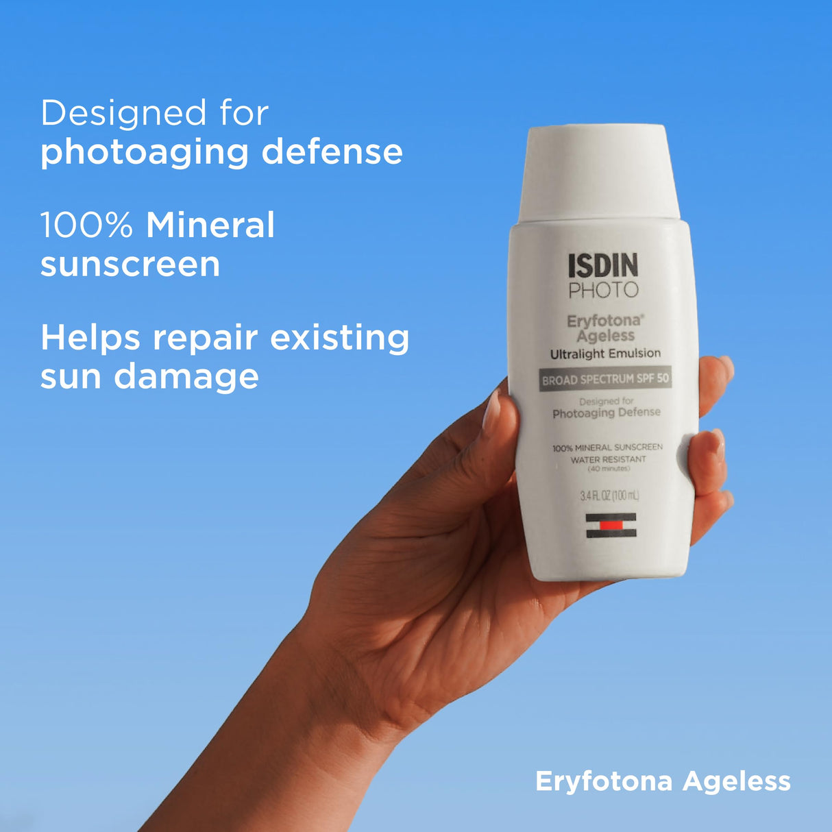 ISDIN Eryfotona Ageless Tinted Mineral Sunscreen for Face, SPF 50 Zinc Oxide Formula Helps Repair Sun Damage, 3.4 Fl.Oz. Travel-Size Tube, Water Resistant and Non-comedogenic