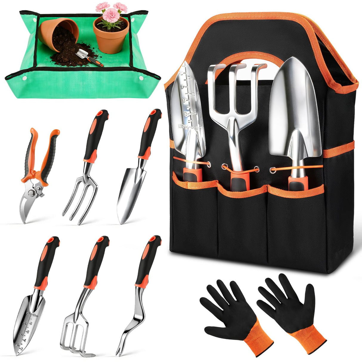 9-Piece Garden Tools Set Heavy Duty Stainless Steel with Tote Bag
