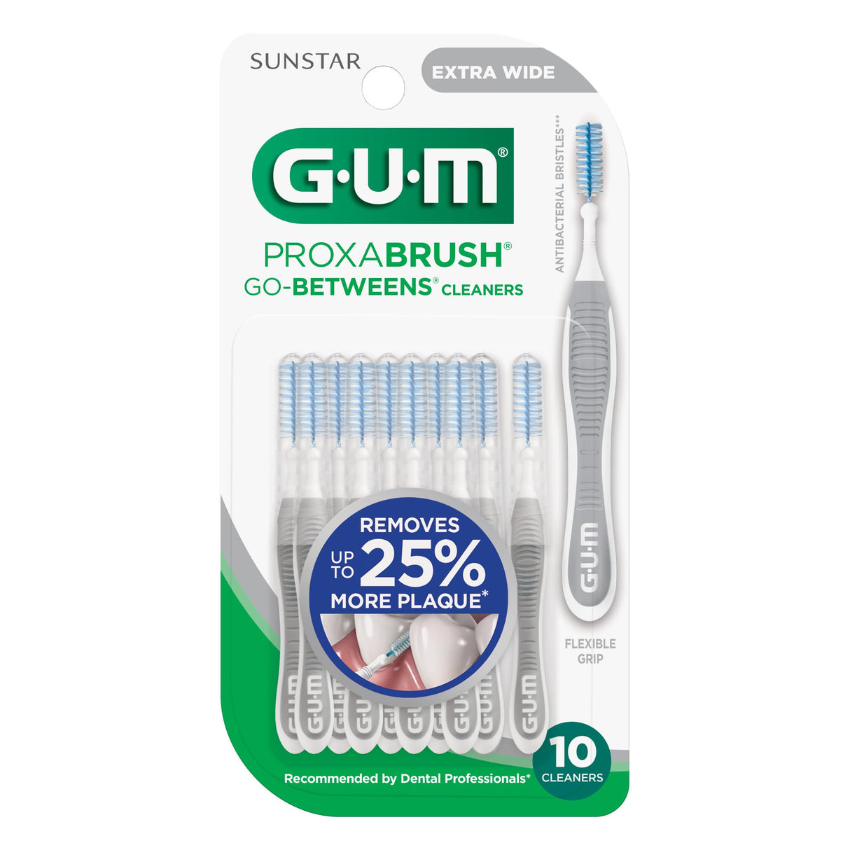 GUM Proxabrush Go-Betweens - Extra Wide - Interdental Brushes - Soft Bristled Dental Picks for Plaque Removal Health - Safe for Braces & Dental Devices, 10 Count (Pack of 4)