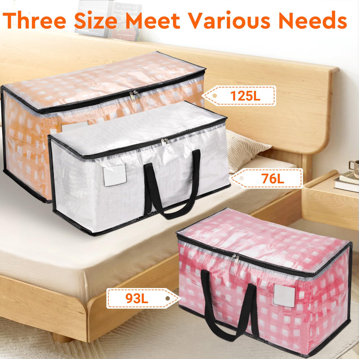 BlissTotes Moving Bags, 10-Pack Storage Bags, Moving Bags Heavy Duty Extra Large, Moving Totes, Clear Moving Bags, Reinforced Handles & Tag Pocket, Christmas Totes (125L)