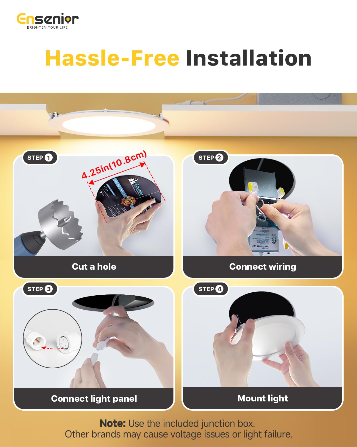 Ensenior 24 Pack 4 Inch LED Recessed Ceiling Light, Dimmable, 3000K-5000K 3CCT, 750LM 9W 120V, High Brightness Canless Wafer Downlight - ETL&FCC&IC