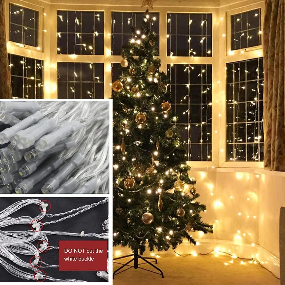 Solhice LED Curtain Lights Outdoor 20ft x10ft, 600 LED Plug in Hanging Christmas String Lights Indoor Bedroom, Twinkle Light Backdrop for Outside Wedding Decor, Warm White (Not Connectable)