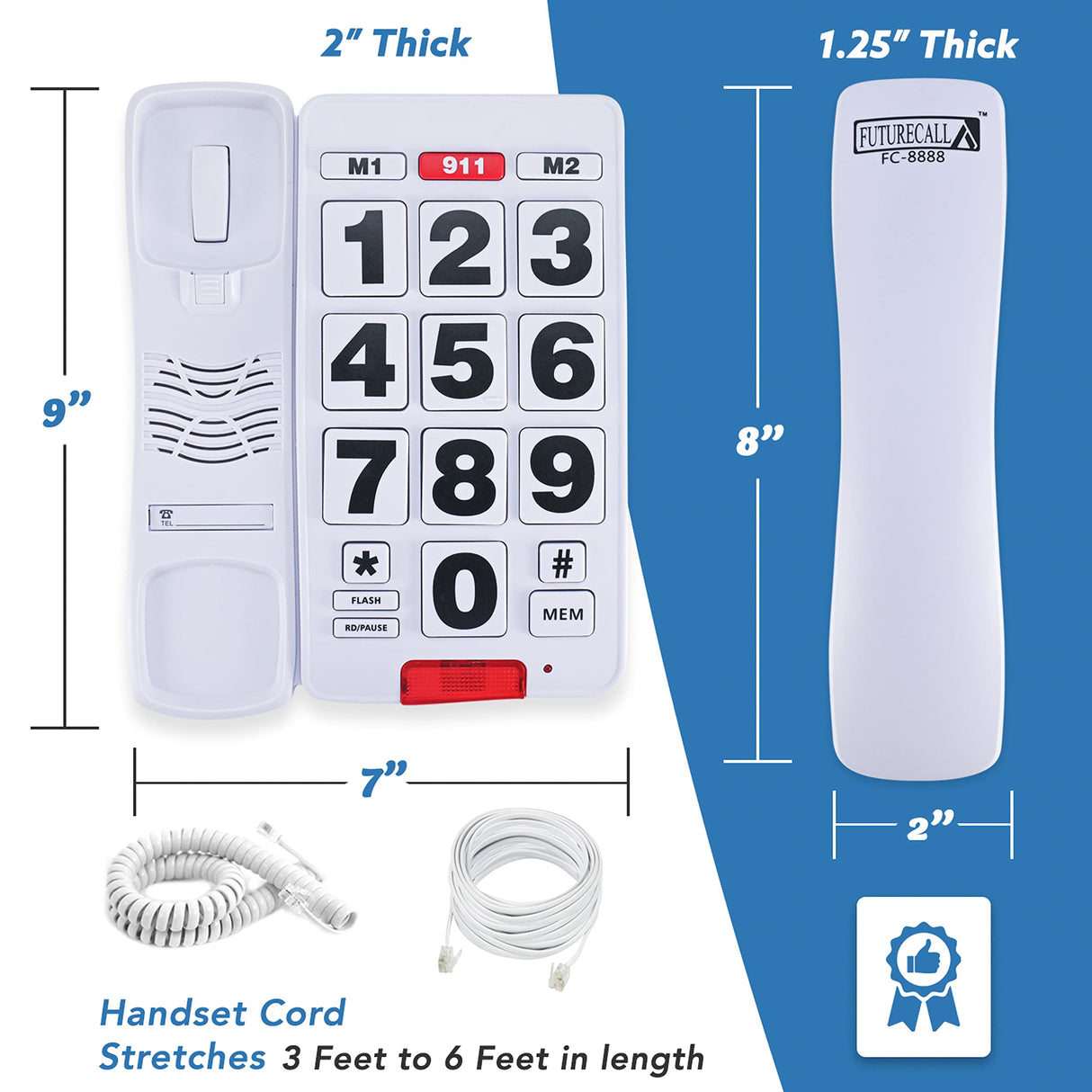 Future Call FC-8888 Big Button Phone for Seniors | Large Button Phones for Seniors | Phone for Visually Impaired and Telephones for Hearing Impaired | 40db Handset | Best Landline Phones for Seniors