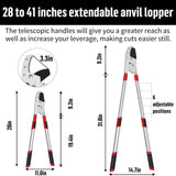 GARTOL Heavy-Duty Extendable Loppers, 28"-41" Telescopic Tree Trimmer, Double Ratcheting Branch Cutter, Anvil Lopper for Thick Branches, Cuts 2" Dry Wood