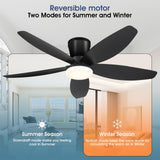 Surtime 42" Ceiling Fans with Lights-Low Profile Ceiling Fan with Light and Remote/APP Control,Flush Mount,DC Reversible,LED Dimmable Blakc Ceiling Fans for Bedroom,Indoor/Outdoor Patio Use
