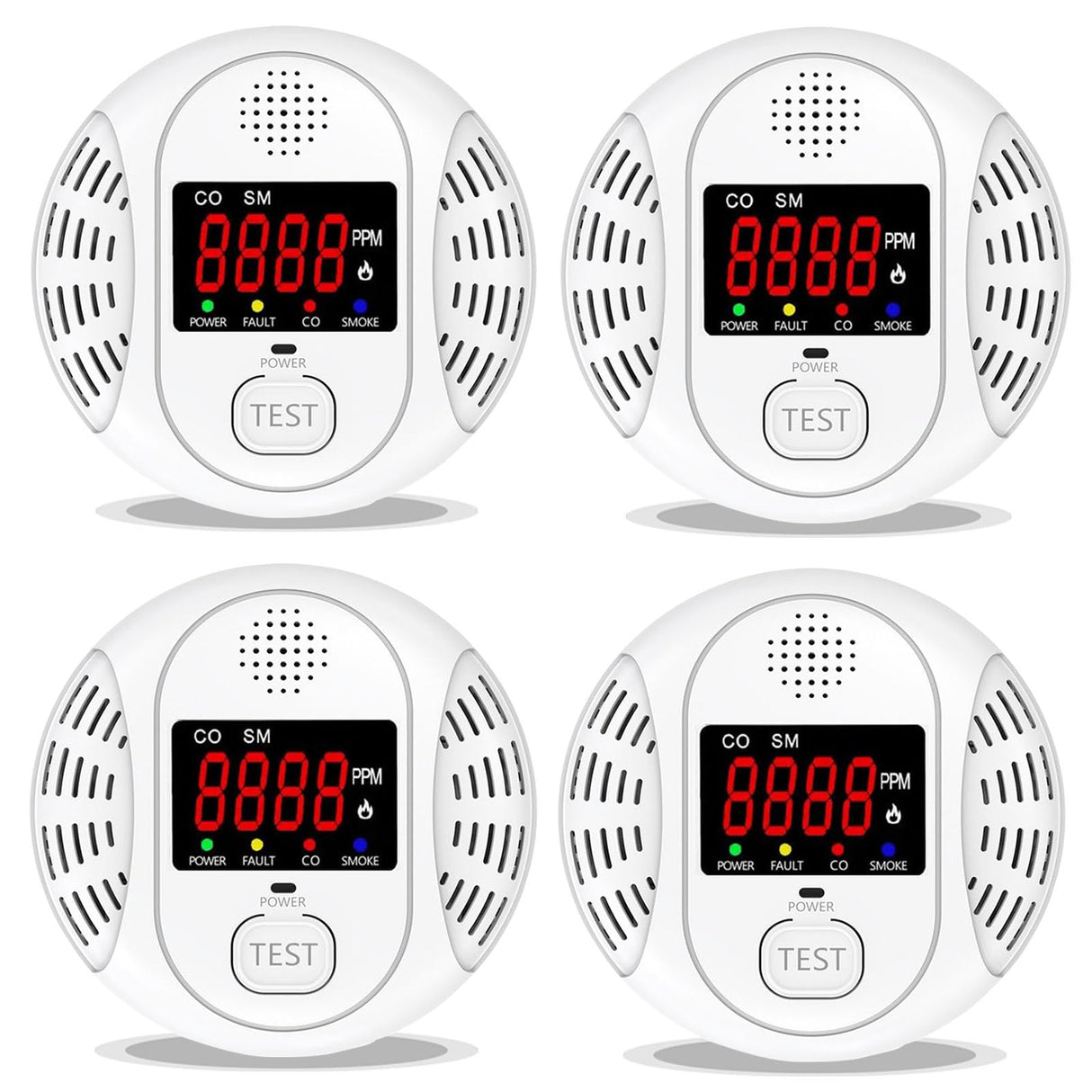 High Definition Color Screen Detector LCD Powered by Carbon Monoxide Detector and Smoke Alarm Battery (excluding Battery) (Large Screen, 4Pack-CO&Smoke)