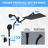 Peicuai Shower Head Combo, 10-Inch High-Pressure Rainfall Shower Head with 11-Inch Adjustable Extension Arm, 5-Setting Matte Black Handheld Shower with Long Hose, Powerful Spray for Low Water Pressure