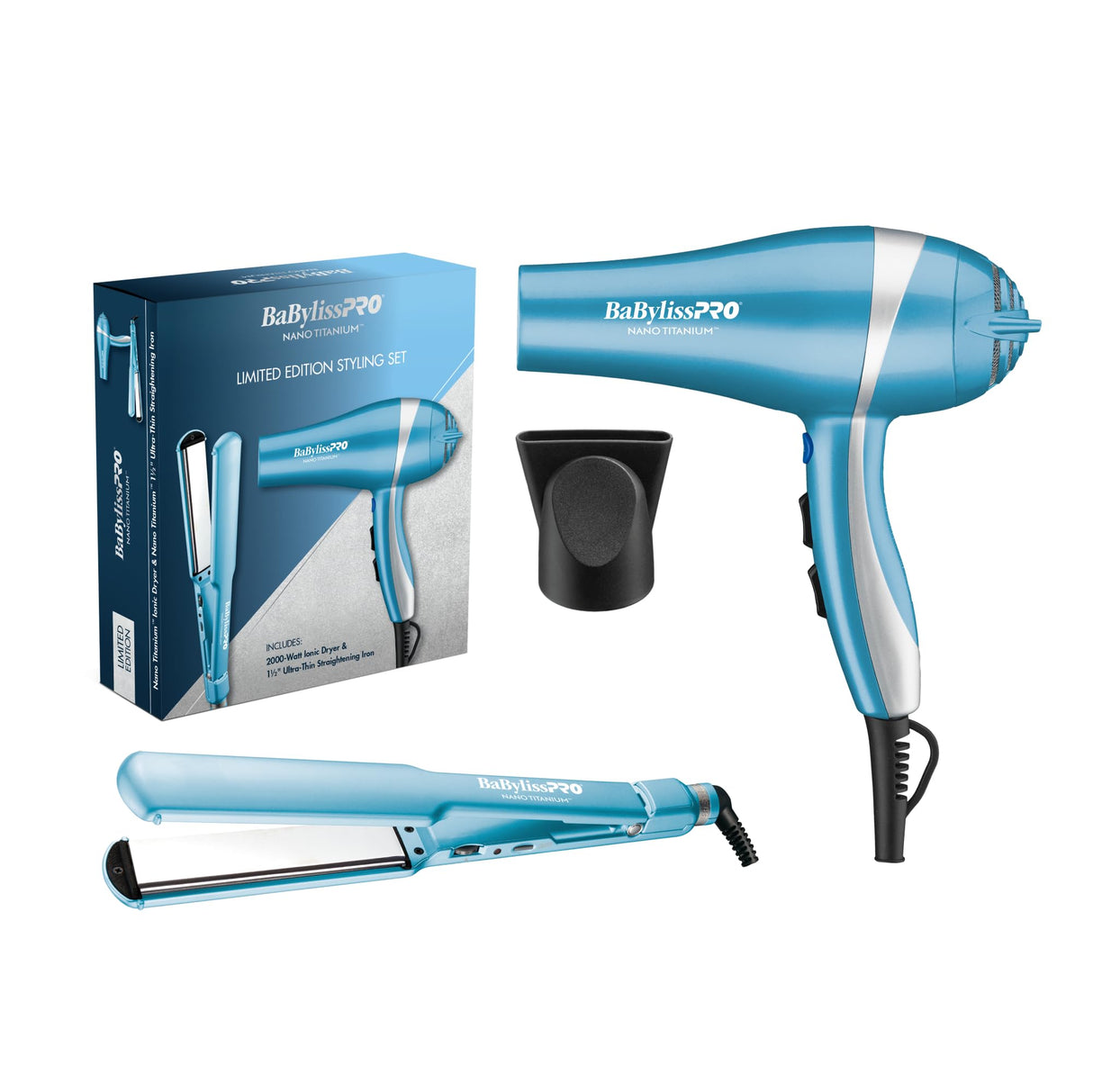 BaBylissPRO Nano Titanium Limited Edition Prepack - Hair Dryer and 1.5" ultra-thin straightening iron