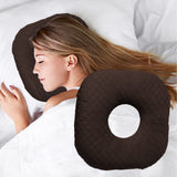 Wuronsa Ear Piercing Pillow for Side Sleepers, Pillow with an Ear Hole for CNH and Ear Pain Ear Inflammation Pressure Sores, O-Shaped Side Sleeping Pillow, Ear Guard Pillow(Dark Brown)