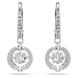 Swarovski Una Drop Pierced Earrings with Crystal Pavé Surrounding a Round, White Floating Stone on a Rhodium Finished Setting
