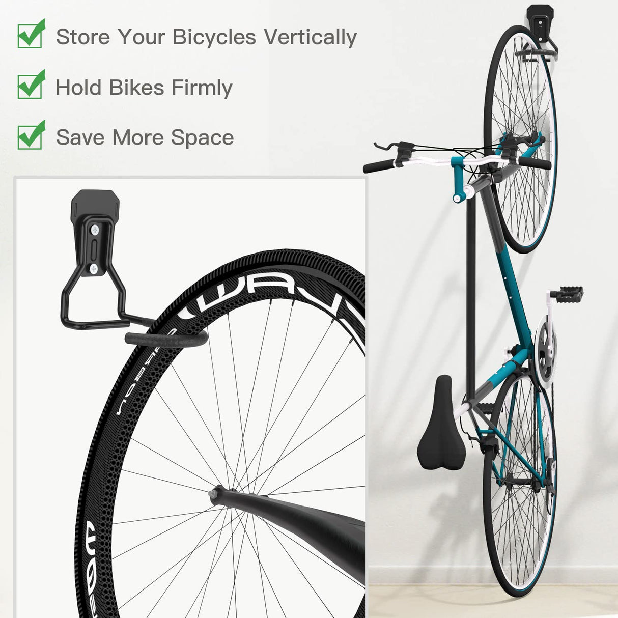 Housolution Bike Wall Mount with Fixed Hook, [4 Pack] Heavy Duty Bike Storage Rack, Bike Rack Vertical Stand for Garage - Easily Hang/Detach - with Screws Iron Bike Hanger Brackets