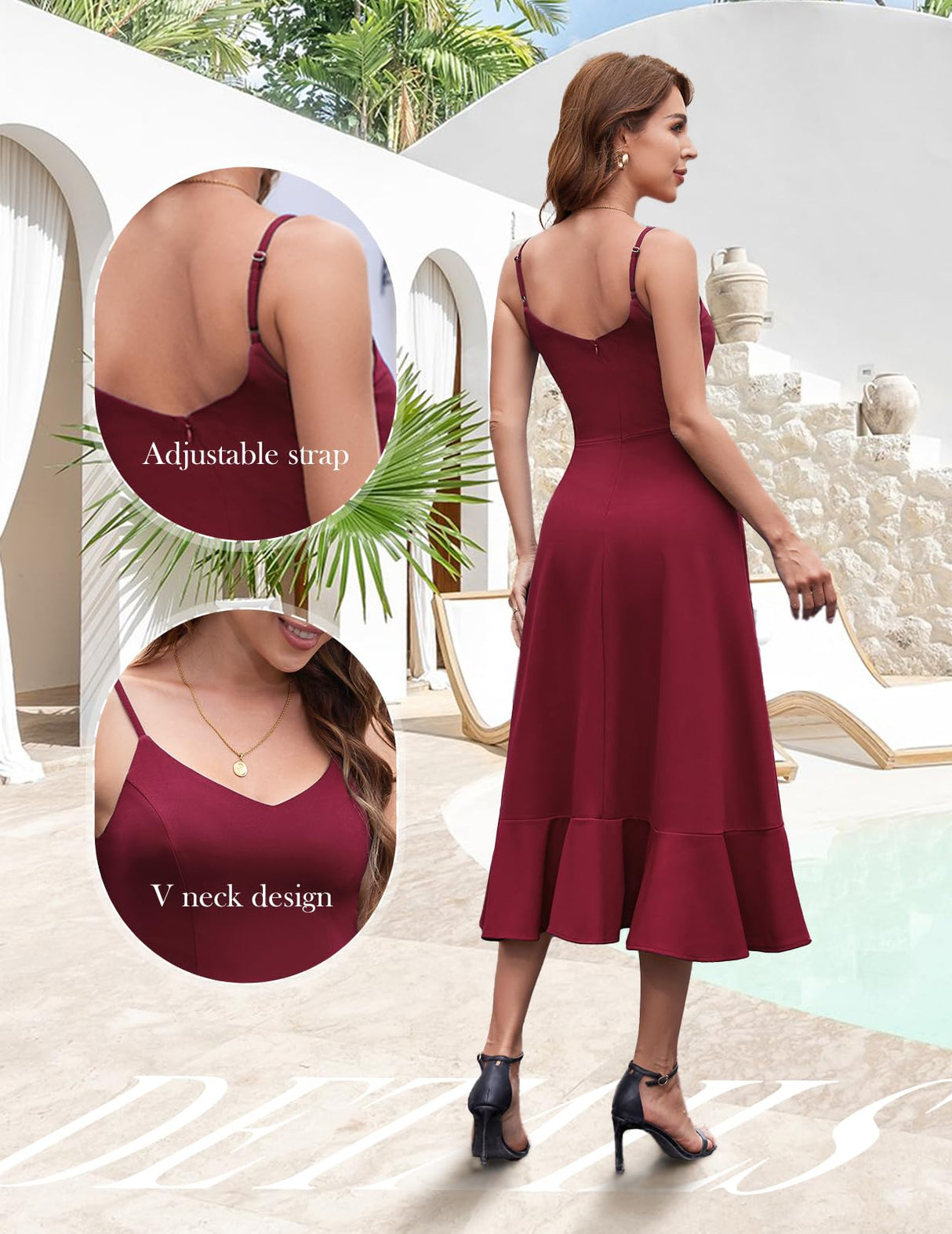 DRESSTELLS Woman's Cocktail Dress, Fall Semi Formal Wedding Guest Christmas Holiday Party Casual Aline Evening Prom Midi Dresses Burgundy M