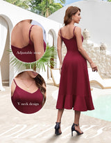 DRESSTELLS Woman's Cocktail Dress, Fall Semi Formal Wedding Guest Christmas Holiday Party Casual Aline Evening Prom Midi Dresses Burgundy M