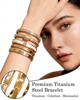 CERULEAN 5-Piece Elegant Stainless Steel Bracelet Set, Fashionable Classic Design, Stainless Steel 5 Piece Bracelet Set, Non Tarnish Bangle, Elegant Bracelets Sets for Everyday and Formal Wear (Gold)