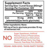 Tasteless Iron for Kids + Toddlers- Free of Sweeteners, Flavors and Preservatives- 4 Month Supply- Add to Beverages or Food.