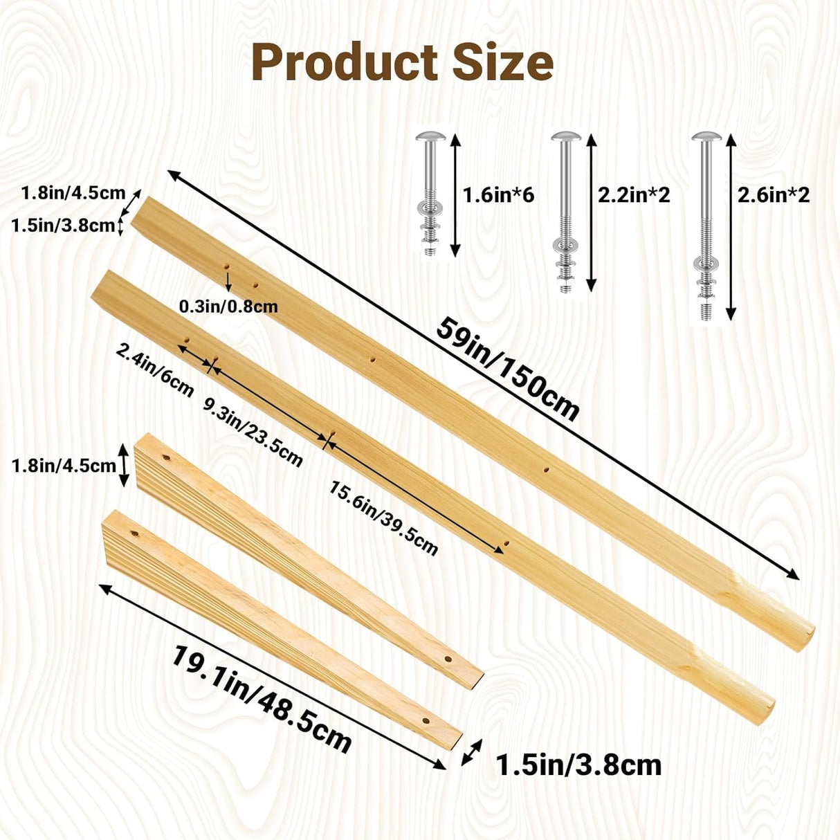Wheelbarrow Handles Replacement Kit,59'' Wooden Wheel Barrow Parts
