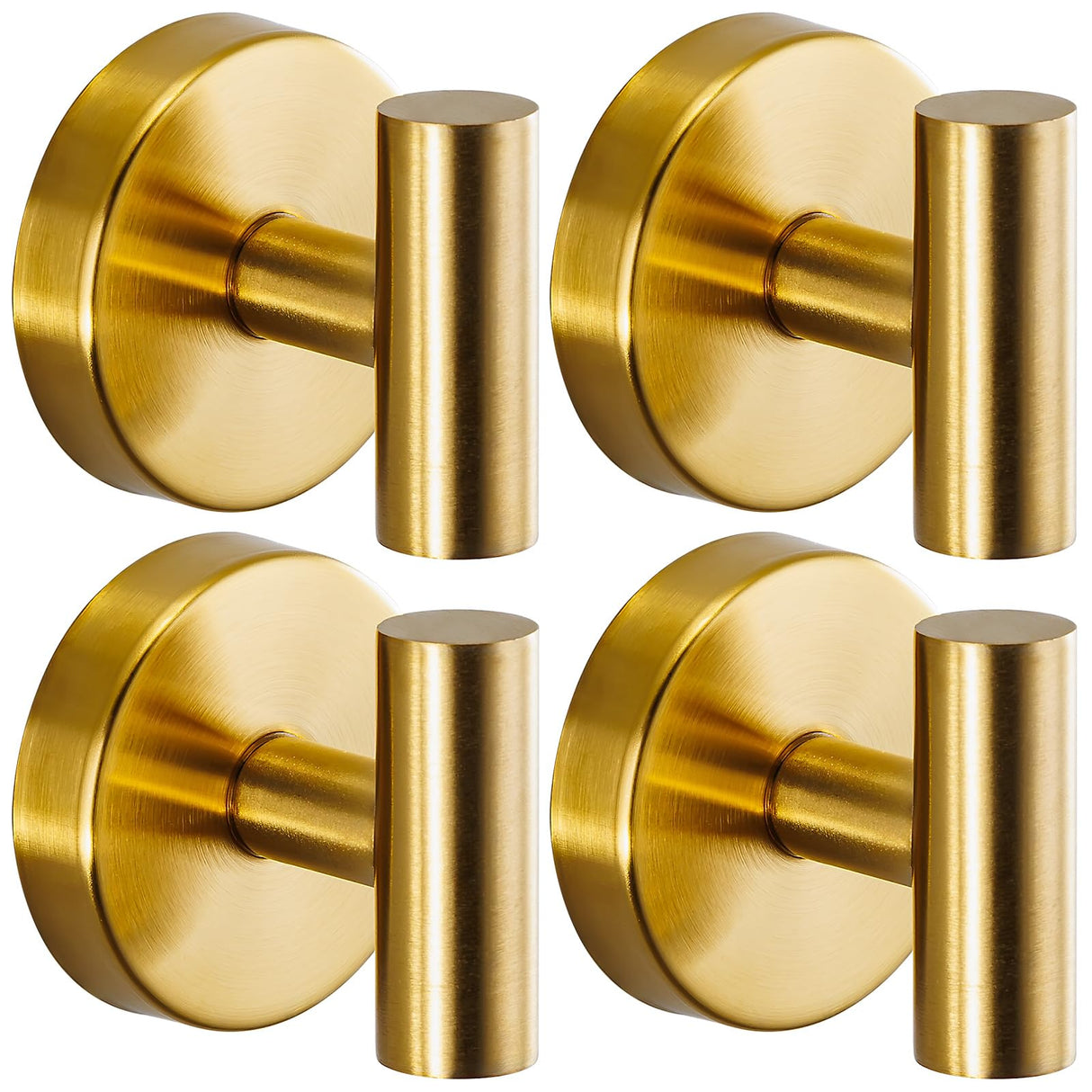 Fenas Suction Cup Hooks for Shower - Bathroom Reusable Hooks for Towels, Robes & Loofah - No-Drill Mounting on Kitchen,Walls,Metal,Glass,Mirrors,Tile & Smooth Non-Porous Surfaces (4, Brushed Gold)