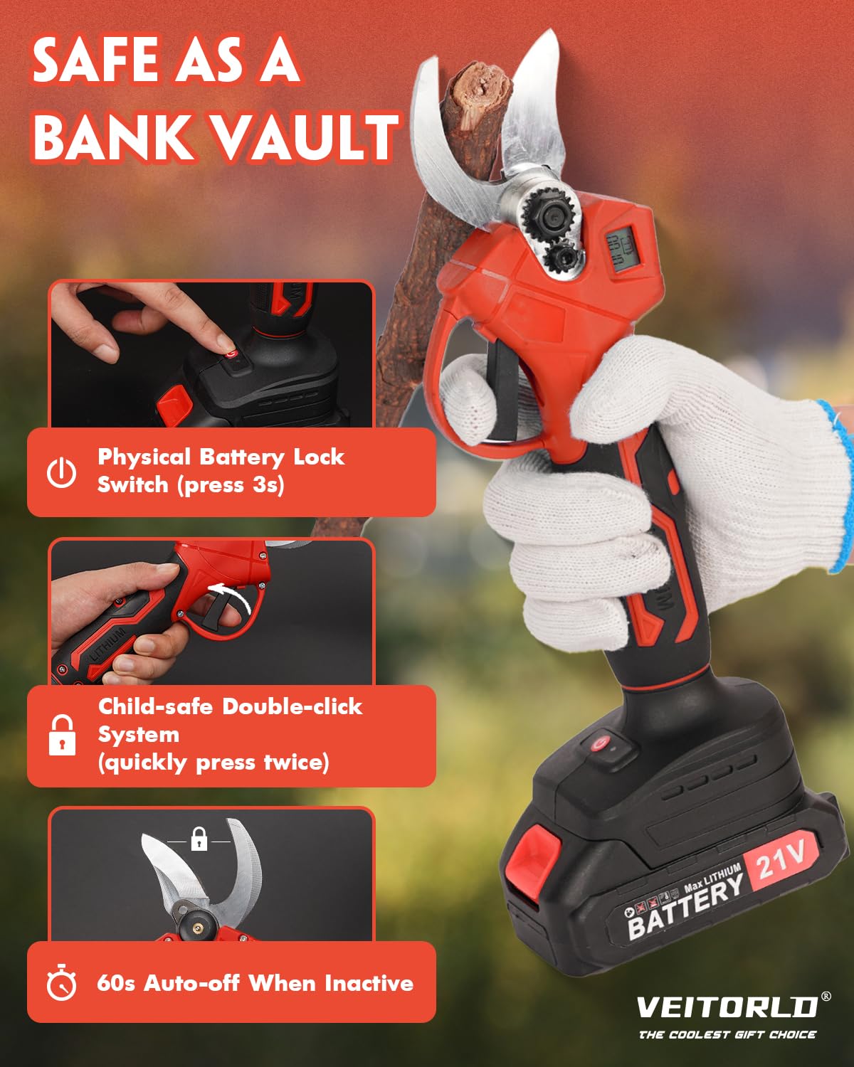 20V Electric Pruning Shears, Garden Shears, 30mm 1.2'' Cutting Diameter Portable Cordless Branch Cutter Tree Trimmer with LCD Display＆Replaceable Blade, Gifts for Men Dad Him Husband Christmas