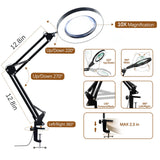 VUEJIC 10X Magnifying Glass with Light and Clamp, Magnifier with Light Hands Free3 Color Modes Stepless Dimmable, 72 LEDs Real Glass Lens Magnifying Lamp for Close Work, Repair, Reading, Craft
