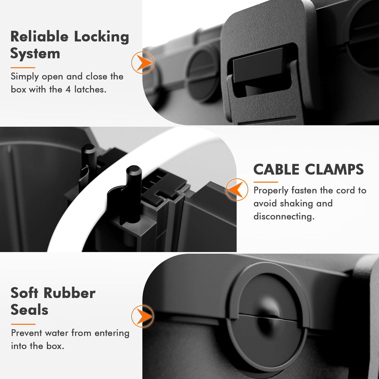 RESTMO IP54 Extra Large Outdoor Box w/ 6 Cable Seal Entry, Bundle w/ 4 Small Weatherproof Extension Cord Safety Cover, Protect Power Strip, Timer Outlet Plug, Christmas Decoration, Black.