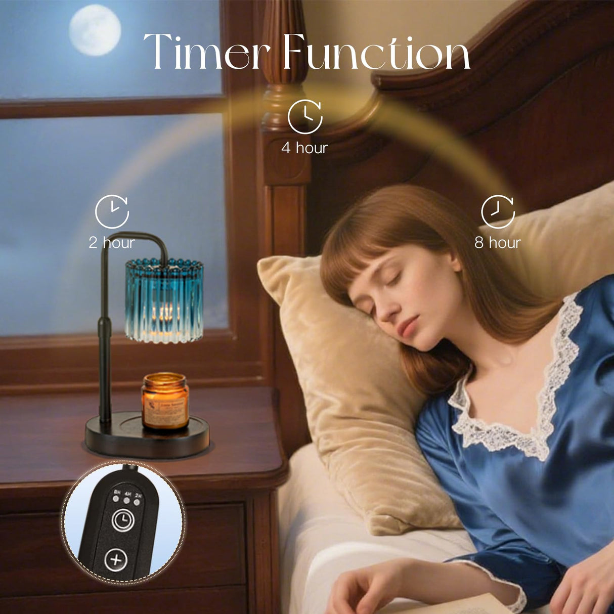 Candeldo Candle Warmer Lamp with Timer: Navy Blue Candle Warming Lamp with 2 Bulbs Height Adjustable Wax Melt Dimmable Bedroom Decor Christmas Gift for Women