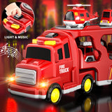 Bennol 5-in-1 Fire Trucks Toy Set for Boys Age 1-3 3-5, Fire Car Truck for Toddlers 1 2 3 4 5 6 Years Old, Christmas Birthday Gift Car Sets with Light Sound