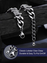 Bandmax 12MM Chunky Cuban Chain Bracelet for Men Stainless Steel Punk Emo Style Barbed Wire Bracelets Thorn Wristlet Adjustable Gift for Son Grandson Husband
