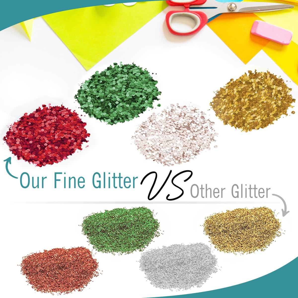 Christmas Glitter for Crafts 1 LB EA Bulk Fine Craft Glitter, 4 Count Christmas Confetti Pack Green, Red, Clear, Gold for Resin, Scrapbooking and Décor