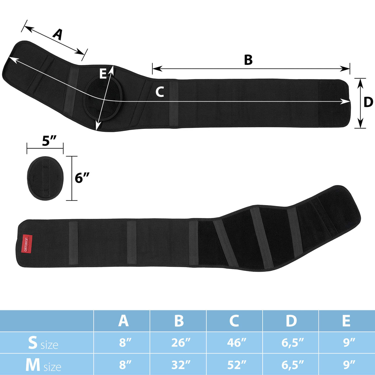 ORTONYX Ergonomic Umbilical Hernia Belt for Women and Men - Abdominal Support Binder with Compression Pad - Navel Ventral Epigastric Incisional and Belly Button Hernias Surgery Brace - OX353-S/M