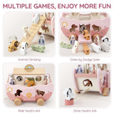 Joyreal Pink Wooden Noah's Ark Toy for 1 Year Old Baby Girl Baptism Gifts