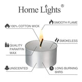 HomeLights Unscented White Tealight Candles -100 Pack, 6 to 7 Hour Burn Time Smokeless, Mini Votive Paraffin Candles with Cotton Wicks for Shabbat, Weddings, Christmas, Home Decor